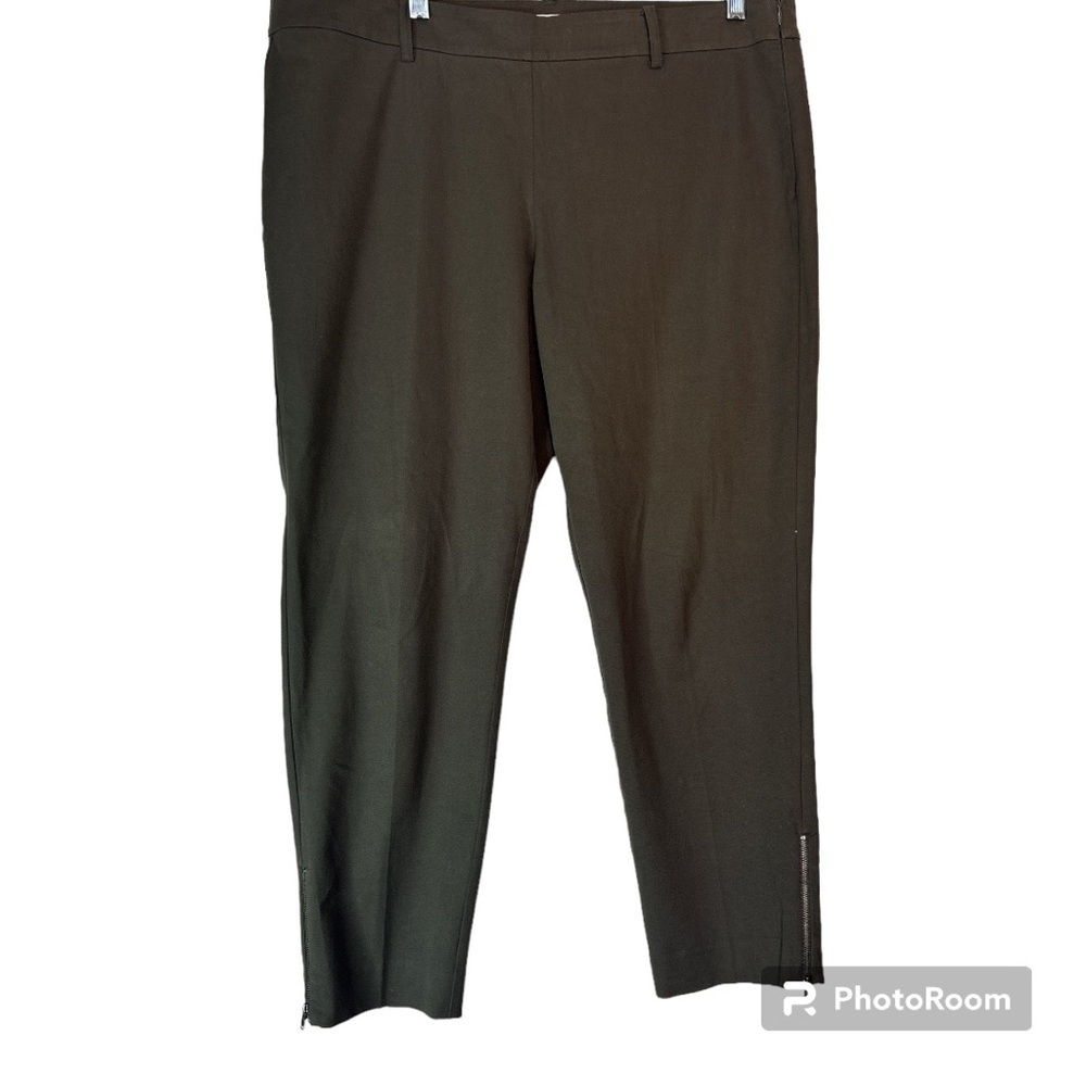 EILEEN FISHER Khaki Green Side and Ankle Zip Organic Cotton Ankle Pants Large